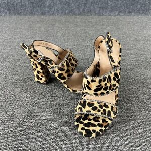 Coach Sandals Womens 5.5 Brown Leopard Animal Block Heel Strappy G4242